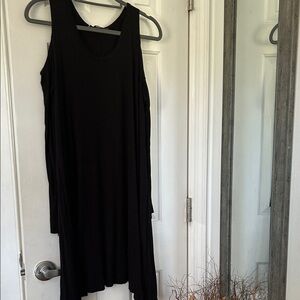 Black Jersey Knit Dress with cold shoulder and long sleeves